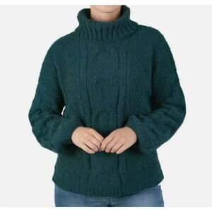 7 Ladies Chenille Sweater Cowl Neck Fisherman Pullover Knit 3/4 Sleeve Sz M